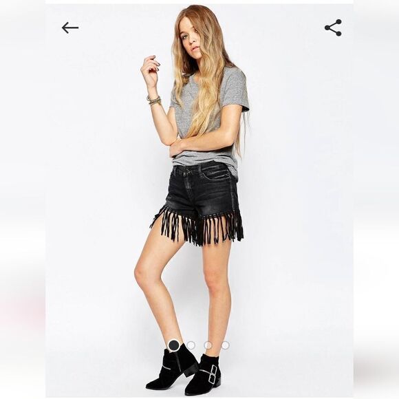 Blank NYC Pants - Blank Nyc Anatomy Fringe Gray Area Cutt Off Denim Jean Shorts Black Size 28